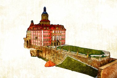 Ksiaz Castle Poland silesia art retro photography vintage old aerial. view