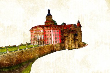 Ksiaz Castle Poland silesia art retro photography vintage old aerial. view