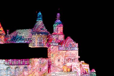 Ksiaz Castle Poland silesia art retro photography vintage old aerial. view