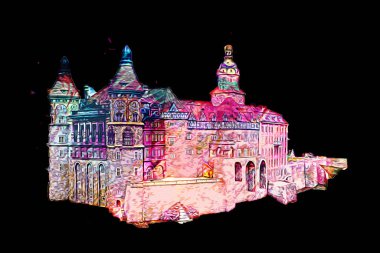 Ksiaz Castle Poland silesia art retro photography vintage old aerial. view