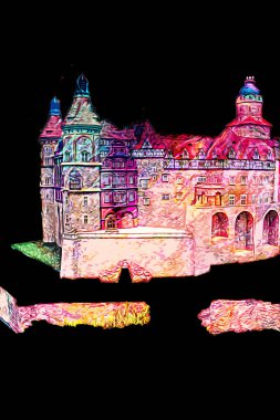 Ksiaz Castle Poland silesia art retro photography vintage old aerial. view