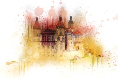 Ksiaz Castle Poland silesia art retro photography vintage old aerial. view