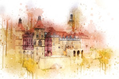 Ksiaz Castle Poland silesia art retro photography vintage old aerial. view