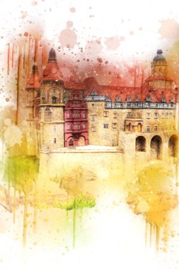 Ksiaz Castle Poland silesia art retro photography vintage old aerial. view