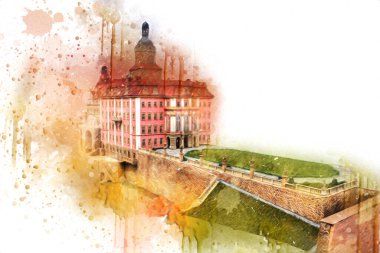 Ksiaz Castle Poland silesia art retro photography vintage old aerial. view