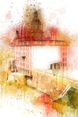 Ksiaz Castle Poland silesia art retro photography vintage old aerial. view