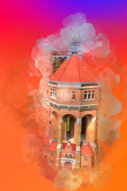 The water tower at Sudecka Street in Wroclaw, 63 meters high, designed by Karl Klimm. Built 1904-1905, situated in Borek, the district of Krzyki, Wroclaw, Poland.