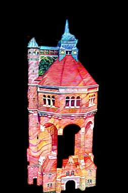 The water tower at Sudecka Street in Wroclaw, 63 meters high, designed by Karl Klimm. Built 1904-1905, situated in Borek, the district of Krzyki, Wroclaw, Poland.