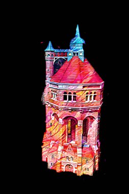 The water tower at Sudecka Street in Wroclaw, 63 meters high, designed by Karl Klimm. Built 1904-1905, situated in Borek, the district of Krzyki, Wroclaw, Poland.