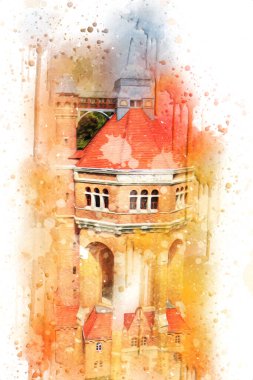 The water tower at Sudecka Street in Wroclaw, 63 meters high, designed by Karl Klimm. Built 1904-1905, situated in Borek, the district of Krzyki, Wroclaw, Poland.