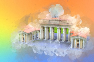 Branderburger Tor, Berlin, Germany, gate, art illustration retro vintage antique sketch