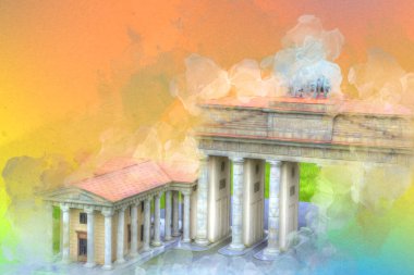 Branderburger Tor, Berlin, Germany, gate, art illustration retro vintage antique sketch