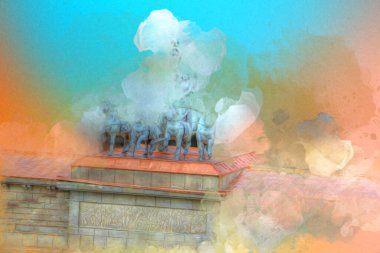 Branderburger Tor, Berlin, Germany, gate, art illustration retro vintage antique sketch