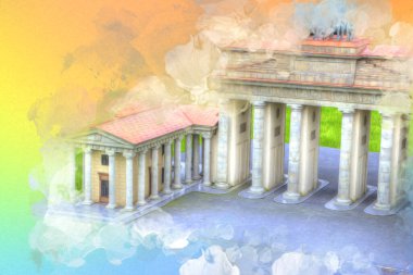 Branderburger Tor, Berlin, Germany, gate, art illustration retro vintage antique sketch