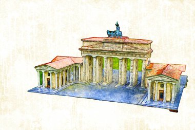Branderburger Tor, Berlin, Germany, gate, art illustration retro vintage antique sketch