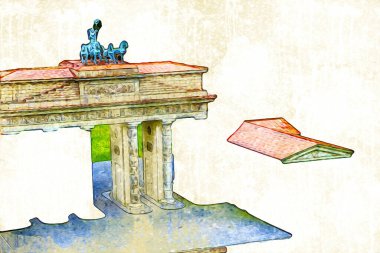 Branderburger Tor, Berlin, Germany, gate, art illustration retro vintage antique sketch