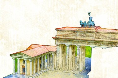 Branderburger Tor, Berlin, Germany, gate, art illustration retro vintage antique sketch