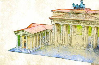 Branderburger Tor, Berlin, Germany, gate, art illustration retro vintage antique sketch