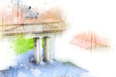 Branderburger Tor, Berlin, Germany, gate, art illustration retro vintage antique sketch