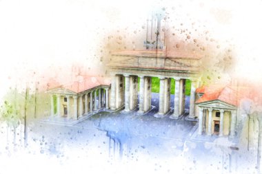 Branderburger Tor, Berlin, Germany, gate, art illustration retro vintage antique sketch