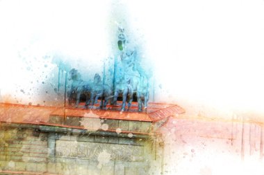 Branderburger Tor, Berlin, Germany, gate, art illustration retro vintage antique sketch