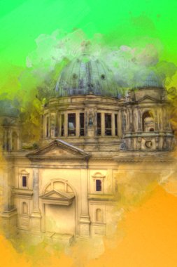 Berliner Dom, Berlin, Deutschland, Almanya, Avrupa, sanat illüstrasyonu antika eskiz