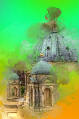 Berliner Dom, Berlin, Deutschland, Almanya, Avrupa, sanat illüstrasyonu antika eskiz