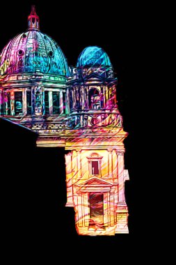 Berliner Dom, Berlin, Deutschland, Almanya, Avrupa, sanat illüstrasyonu antika eskiz