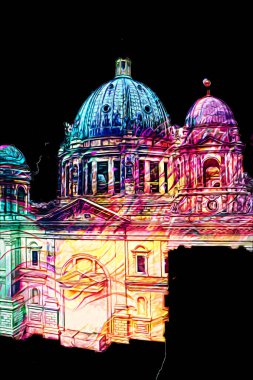 Berliner Dom, Berlin, Deutschland, Almanya, Avrupa, sanat illüstrasyonu antika eskiz