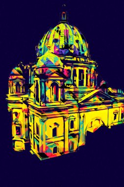 Berliner Dom, Berlin, Deutschland, Almanya, Avrupa, sanat illüstrasyonu antika eskiz