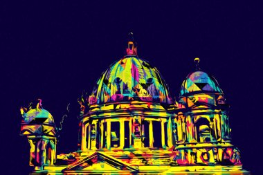 Berliner Dom, Berlin, Deutschland, Almanya, Avrupa, sanat illüstrasyonu antika eskiz
