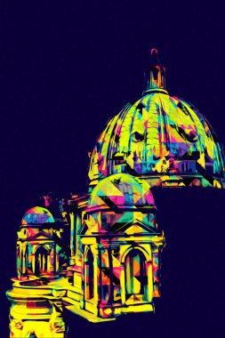 Berliner Dom, Berlin, Deutschland, Almanya, Avrupa, sanat illüstrasyonu antika eskiz