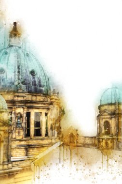 Berliner Dom, Berlin, Deutschland, Almanya, Avrupa, sanat illüstrasyonu antika eskiz