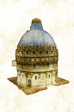 Pisa sanat fotoğrafçılığı, hava manzarası, İtalya, kule, illüstrasyon, antika eskiz