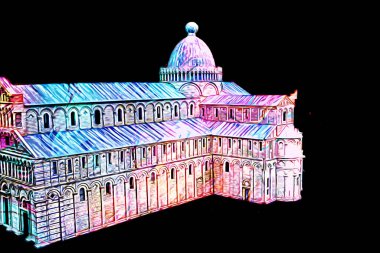 Pisa sanat fotoğrafçılığı, hava manzarası, İtalya, kule, illüstrasyon, antika eskiz