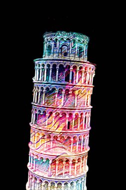 Pisa sanat fotoğrafçılığı, hava manzarası, İtalya, kule, illüstrasyon, antika eskiz