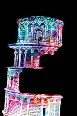 Pisa sanat fotoğrafçılığı, hava manzarası, İtalya, kule, illüstrasyon, antika eskiz
