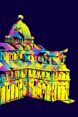 Pisa sanat fotoğrafçılığı, hava manzarası, İtalya, kule, illüstrasyon, antika eskiz