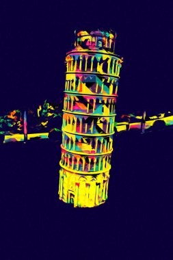 Pisa sanat fotoğrafçılığı, hava manzarası, İtalya, kule, illüstrasyon, antika eskiz