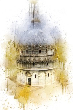 Pisa sanat fotoğrafçılığı, hava manzarası, İtalya, kule, illüstrasyon, antika eskiz