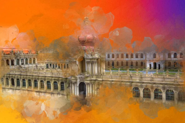 Zwinger Sarayı, sanat galerisi ve müzesi Dresden, Almanya 'da, sanat illüstrasyonu antika eskiz