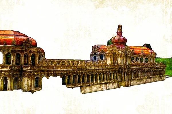 Zwinger Sarayı, sanat galerisi ve müzesi Dresden, Almanya 'da, sanat illüstrasyonu antika eskiz