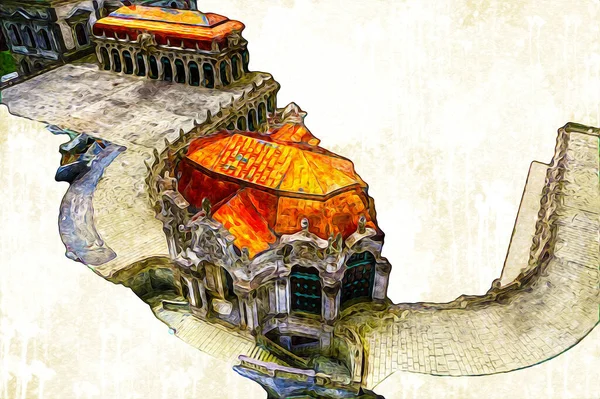 Zwinger Sarayı, sanat galerisi ve müzesi Dresden, Almanya 'da, sanat illüstrasyonu antika eskiz