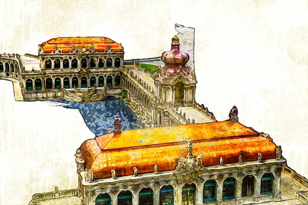 Zwinger Sarayı, sanat galerisi ve müzesi Dresden, Almanya 'da, sanat illüstrasyonu antika eskiz