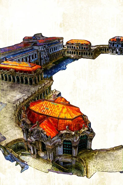 Zwinger Sarayı, sanat galerisi ve müzesi Dresden, Almanya 'da, sanat illüstrasyonu antika eskiz