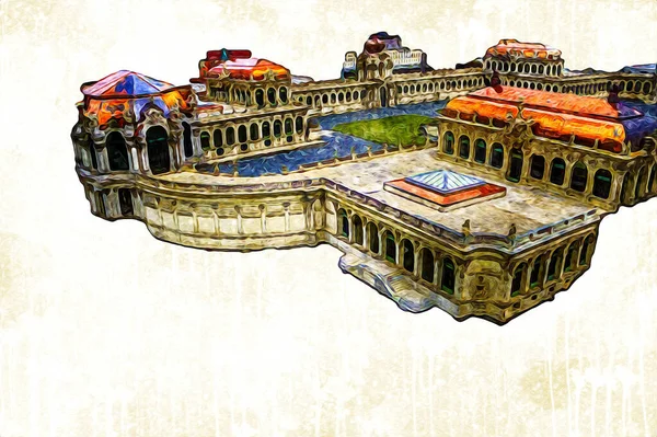 Zwinger Sarayı, sanat galerisi ve müzesi Dresden, Almanya 'da, sanat illüstrasyonu antika eskiz