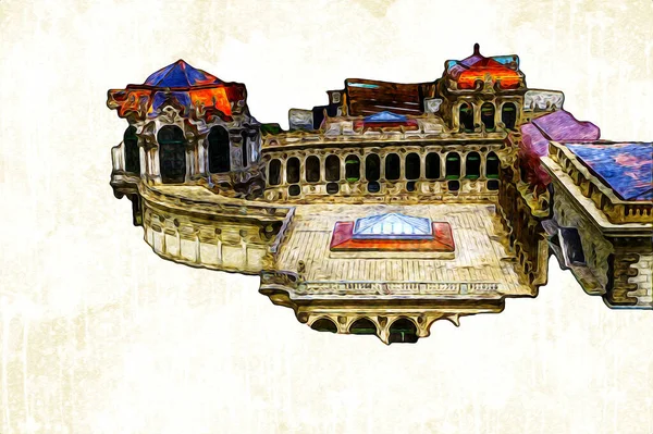 Zwinger Sarayı, sanat galerisi ve müzesi Dresden, Almanya 'da, sanat illüstrasyonu antika eskiz