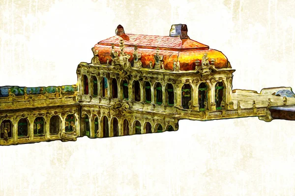 Zwinger Sarayı, sanat galerisi ve müzesi Dresden, Almanya 'da, sanat illüstrasyonu antika eskiz