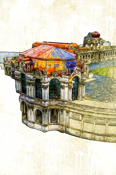 Zwinger Sarayı, sanat galerisi ve müzesi Dresden, Almanya 'da, sanat illüstrasyonu antika eskiz