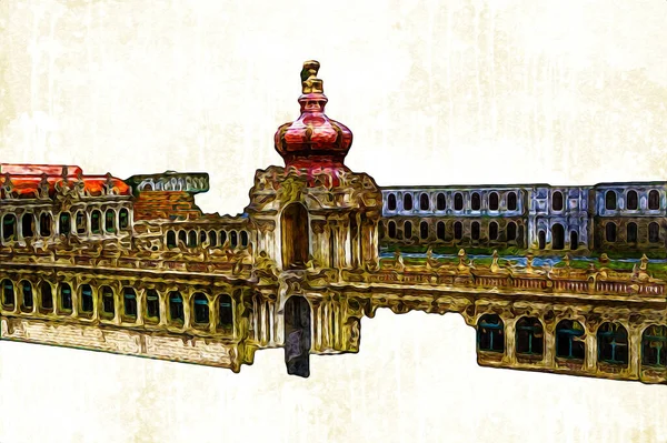 Zwinger Sarayı, sanat galerisi ve müzesi Dresden, Almanya 'da, sanat illüstrasyonu antika eskiz